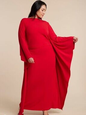 Eloquii Red Maxi Dress Sz 16 with Draped Sleeves